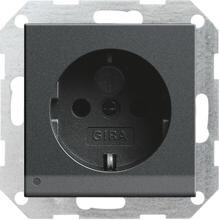 Gira 117028 SCHUKO-Steckdose, 16 A, 250 V~, mit LED-Orientierungsleuchte, integriertem erhöhten Berührungsschutz (Shutter) und Symbol, System 55, anthrazit